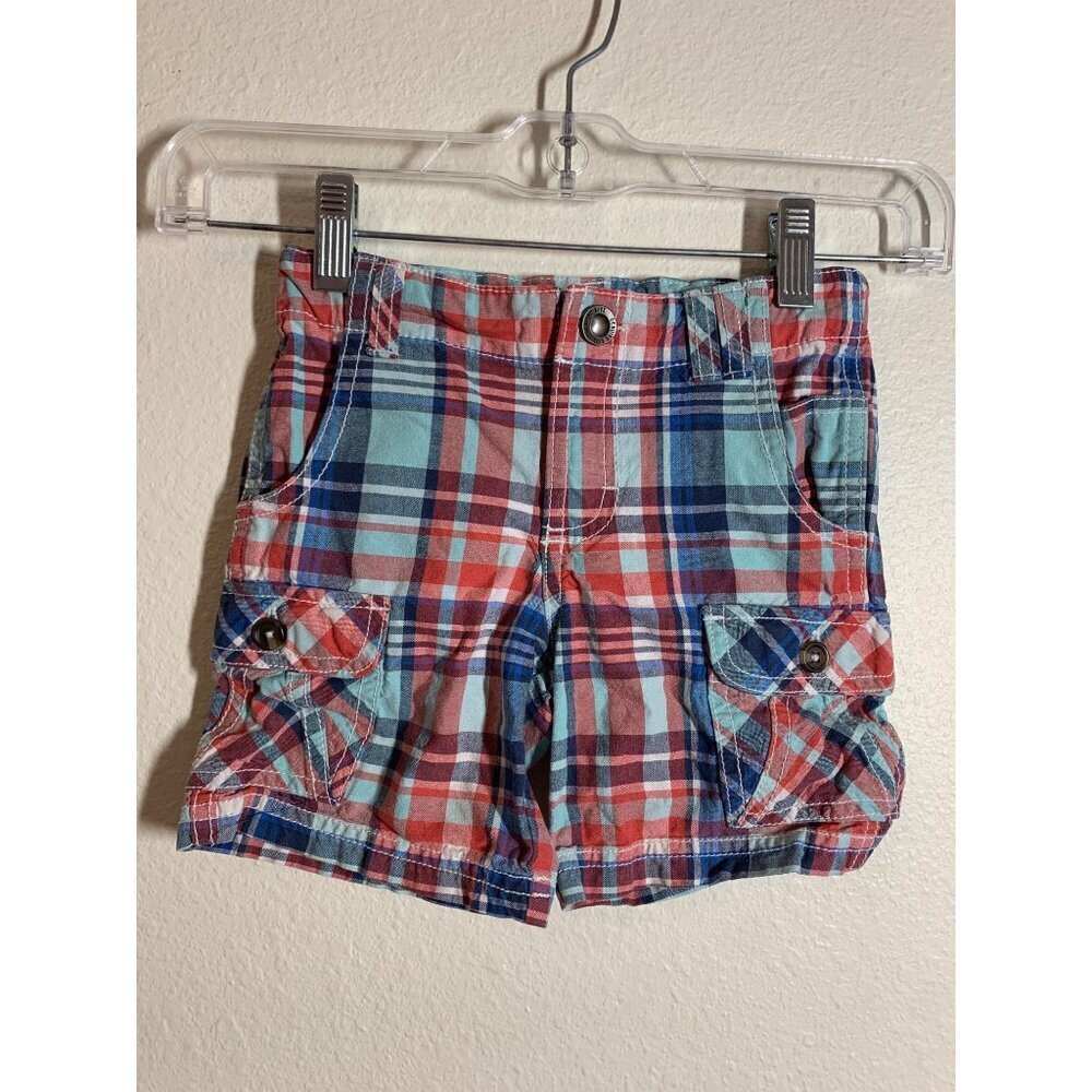 Oshkosh Genuine Kids Plaid Cargo Shorts Boys Size 4T Preppy Casual Summer Y2K